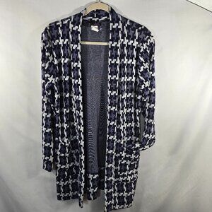 Questions by Say What? Open Cardigan Sz M Work Casual Houndstooth Pockets (M-20)